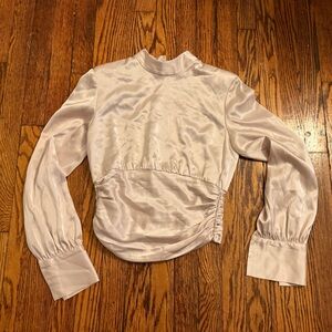 Babaton silk-like oyster / cream colored blouse, zip-back, structured size small